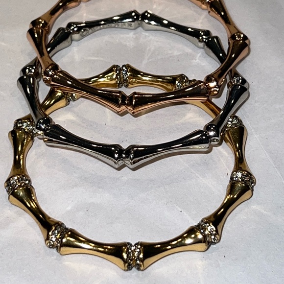C Wonder Metal Bamboo Bangle Bracelets - gold w/rhinestones, rose gold, silver - Picture 2 of 5